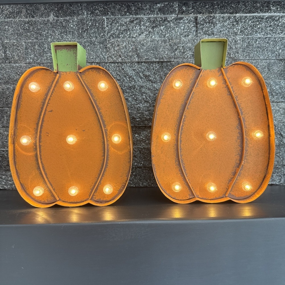 Hobby Lobby Lighted Pumpkin Marquee Decor Tall Shelf Wall Set of 2